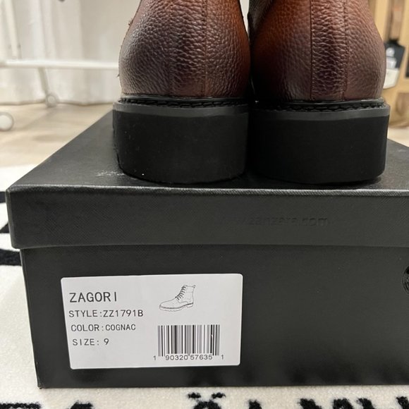 Zanzara Zagori Cognac Leather Lug Sole Blocking Accent Lace Up Boots main image 5